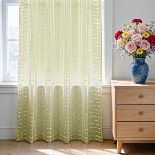 Check Sheer Curtains 84 Inches 2 Panels Set (Check - Sage Green / 52"W x 84"L (Pack of 2))