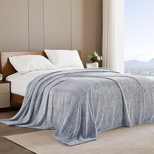 Soft Waffle Fleece Bed Blanket Queen Size (Heather Navy / 90x90 in)