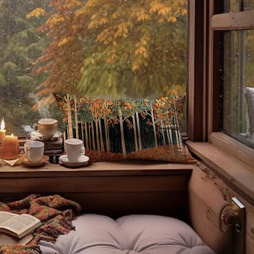 Rustic William Morris Inspired Autumn Forest Decor Pillow Covers 18x18 Double (Forest-orange 08 / 20" x 12" (Pack of 1))