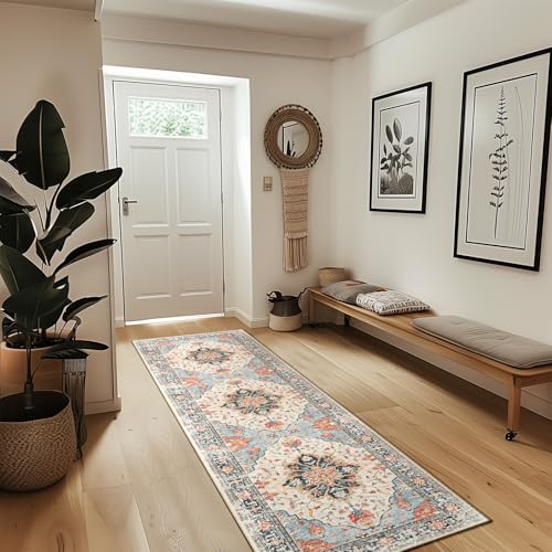 Washable Area Rug (Beige/Blue/Orange / 2' x 8' (Rectangular))
