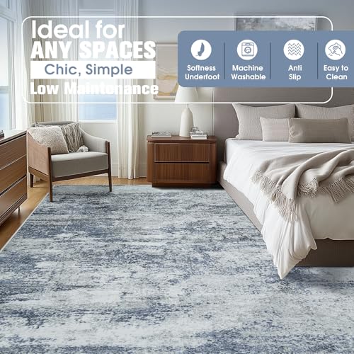 10x14 Area Rugs for Living Room Washable Dining Room Blue Grey (Blue/Grey / 10' x 14' (Rectangular))