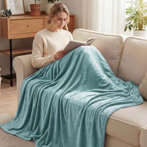 Soft Fleece Blanket Queen Size for Bed (Celadon / Queen (90" x 90"))