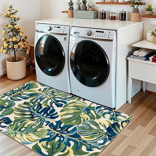 Boho Outdoor Rug (Monstera Leaf - Green Navy / 2'4" x 3'7" (Rectangular))