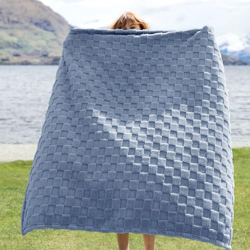 Blue Checkered Fleece Throw Blanket for Home Decor Gifts (02 Ashley Blue / Throw (50" X 60"))