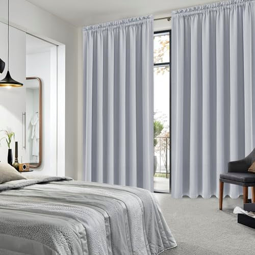 Wide Blackout Curtains for Living Room 70 x 84 Inch Long 2 Panels (Silver Grey / 70"W x 84"L (Pack of 2))