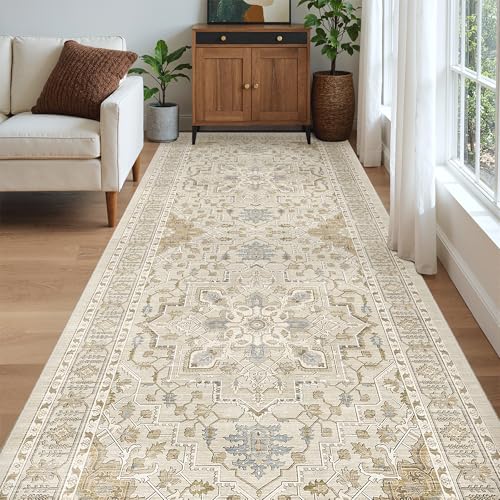 4x10 Wide Hallway Runner Rug Washable for Living Room (Beige/Blue / 4' x 10' (Runner))