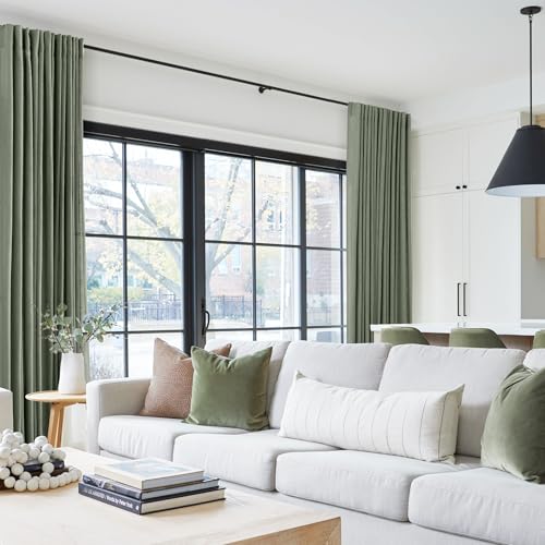 Olive Green Curtains 120 inch Length 2 Panels for Bedroom Back Tab Light Filtering Semi Sheer Drapes Linen Cotton Textured Airy Modern Farmhouse Living Room Sage Aesthetic Decor 52x120 (Olive Green / 52"W x 120"L (Pack of 2))