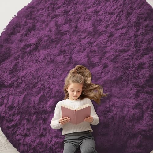 Dark Purple Round Rugs for Bedroom (8 Ft Round / Dark Purple)