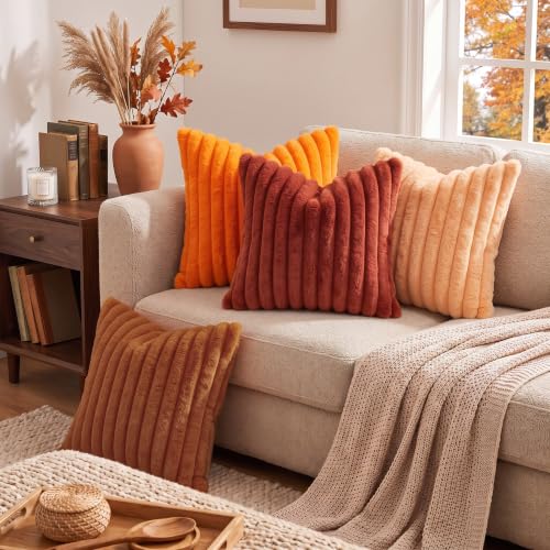 Fall Faux Fur Throw Pillow Covers 18x18 Set of 2 Light Rust (Light Rust / 18" x 18" (Pack of 2))
