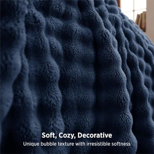 Cloud Bubble Fleece Twin Blanket for Bed (Navy Blue / Twin (60" X 80"))