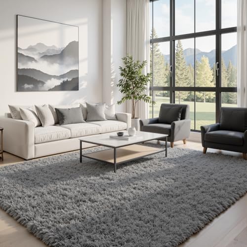 5x8 Fluffy Shag Area Rugs for Living Room Bedroom (Light Gray / 5' x 8' (Rectangular))