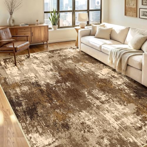 Washable 6'x9' Abstract Area Rug for Living Room Brown Tan (Brown/Tan / 6' x 9' (Rectangular))