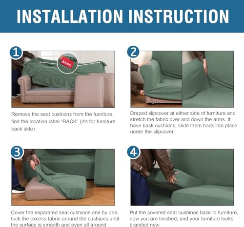4 Piece Stretch Sofa Covers for 3 Cushion Couch Covers for Living Room Furniture Slipcovers (Large Plus / Loden Frost)