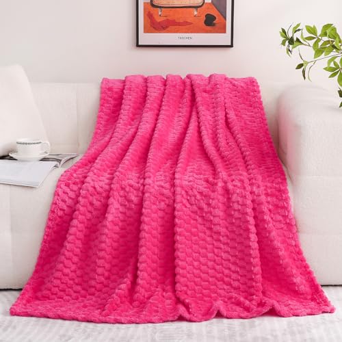 Hot Pink Throw Blanket 60"×80" Fuzzy 3D Jacquard Decorative (Hot Pink / 60"×80”)