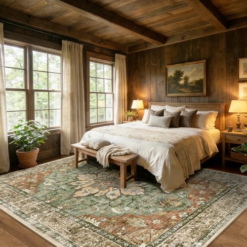Washable Area Rug (Brick/Brown/Green / 10' x 12' (Rectangular))