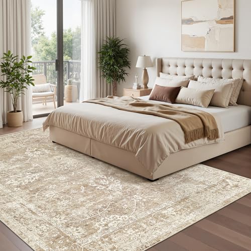 Washable 6x9 Area Rugs for Living Room (Beige/Brown / 6' x 9' (Rectangular))