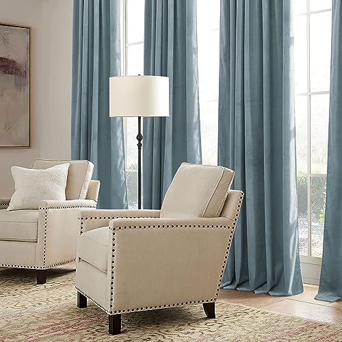 Stone Blue Velvet Curtains 72 inches Length with Hook Belt (Stone Blue / 42"W x 72"L (Pack of 2))