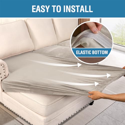 Velvet Stretch Sectional Couch Covers 4 Pieces Sofa Seat Cushion Covers L Shape Separate Couch Cover for Both Left (French Oak / 3 Seater + Chaise)