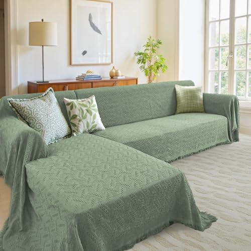 2 Piece Sectional Couch Cover for L Shape Sofa Sage XL (Sage / X-Large)