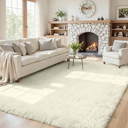 5x8 Fluffy Shag Area Rugs for Living Room Bedroom (Cream White / 5' x 8' (Rectangular))