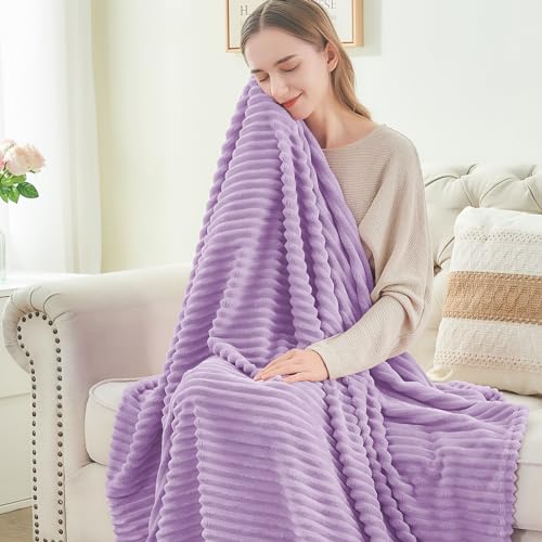 Ribbed Jacquard Lavender Fleece Twin Blanket for Couch (Lavender / Twin(60"x80"))