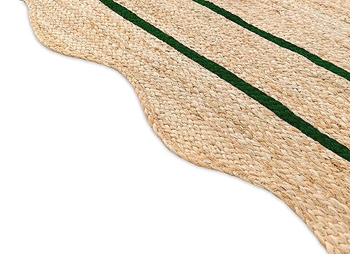 Wave Scalloped Natural Jute Runner (Green / 2'x3' (Rectangular))