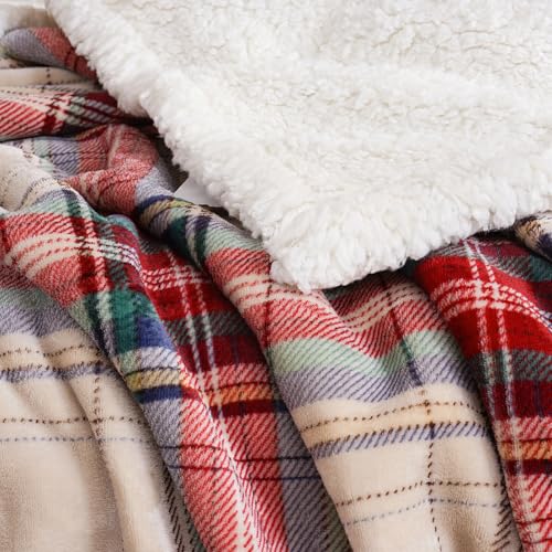 Sherpa Fleece Throw Blanket 60" x 80" Reversible Plush Fluffy Large Big Blanket Lattice Flannel Blankets for All Season Use (Chrismas Red / 60"*80")