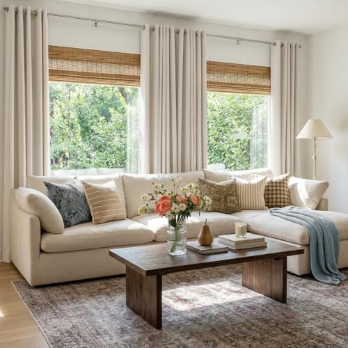 100% Blackout Linen Curtains 84 Inch Long 2 Panels Set (Alba | Beige / 50"W x 84"L (Pack of 2))