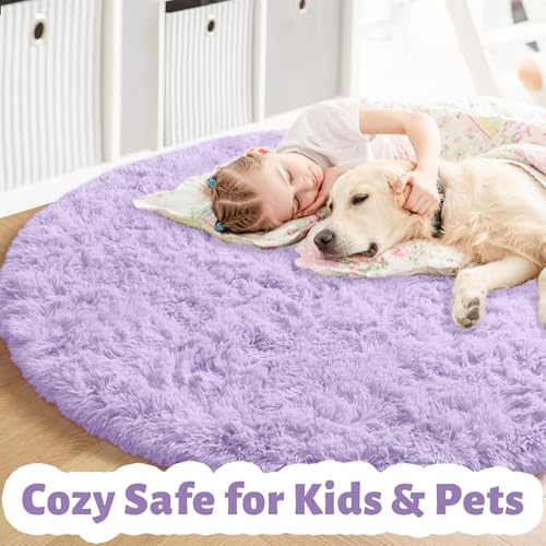 Light Purple Lavender Large Circle Rug 6Ft for Kids Girls Bedroom (Light Purple / 6' (Round))