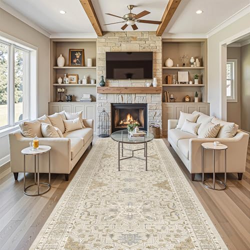 4x12 Wide Hallway Runner Rug Washable for Living Room (Beige/Blue / 4' x 12' (Runner))