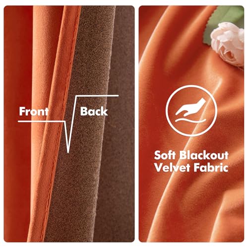 Fall Orange Velvet Curtains Terracotta 52 x 108 Inch Length Set of 2 (Orange / 52"W x 108"L (Pack of 2))