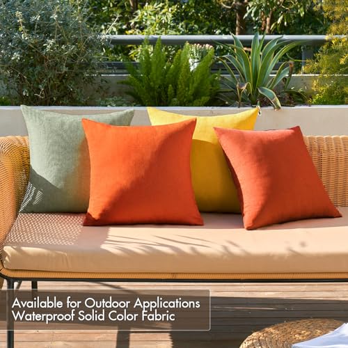 Pack of 4 Decorative Outdoor Throw Pillow Covers Linen Waterproof Pillow Covers Summer Farmhouse Cushion Cases for Patio Garden Tent Balcony Couch Sofa 16x16 Inch Rust Green (16" x 16" (Pack of 4) / Rust Green)