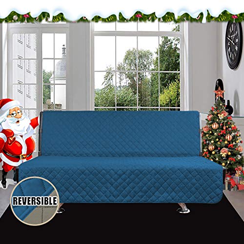 Reversible Couch Cover (Peacockblue/Beige / Large Futon)