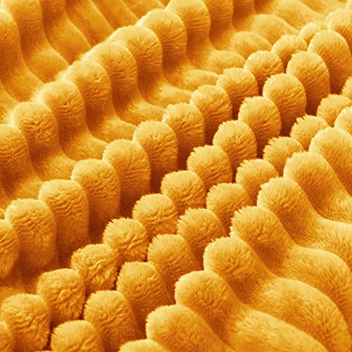 Ribbed Mustard Yellow Fleece Throw Blanket for Couch (Mustard Yellow / Throw XL(50"x70"))