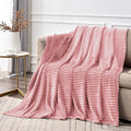 3D Ribbed Jacquard Pink Fleece Throw Blanket for Couch (Dusty Pink / Throw XL(50"x70"))