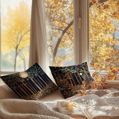 Vintage William Morris Moon Inspired Forest Decor Throw Pillow Covers 18x18 Set of 2 (Forest-black Orange -15 / 18" x 18" (Pack of 1))