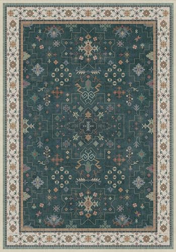 Dark Green Vintage 7x10 Washable Rugs for Living Room (7' x 10' (Rectangular) / Dark Green)