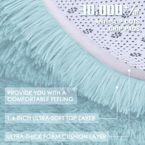 2x3 Machine Washable Small Bedside Rug (2x3 Ft / Light Blue)