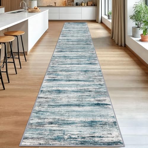 Modern Abstract Hallway Runner Rug (Blue / 2'8" x 18' (Runner))