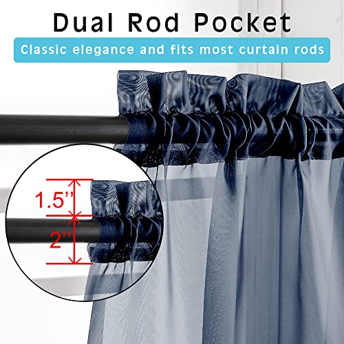 2 Panels Sheer Window Curtain Panels 96" Length for Bedroom (Navy Blue / 42"W x 96"L (Pack of 2))