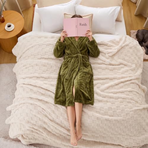 Checkered Soft Cozy Queen Blanket for Bed (07 Cream / Queen (90" X 90"))
