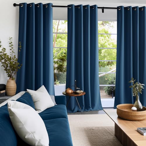Morrocan Blue Room Darkening Curtains 45 Inches Long 2 Panels for Living Room (Dark Blue / 40"W x 45"L (Pack of 2))