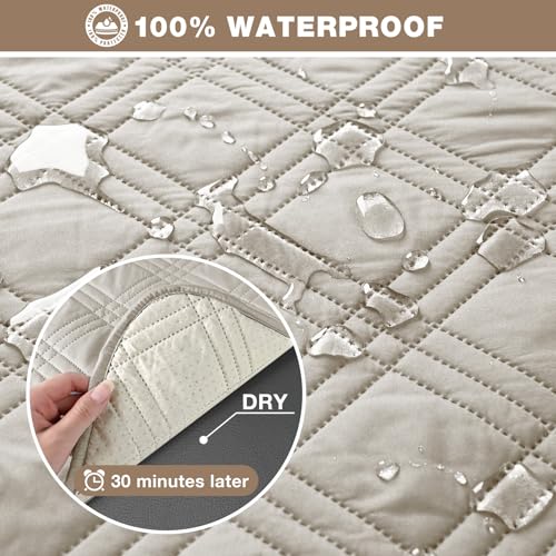 100% Waterproof Recliner Sofa Covers 3 Seater Split Couch Covers for 3 Cushion Reclining Couch with Straps (Cream / 3 Seater Standard)
