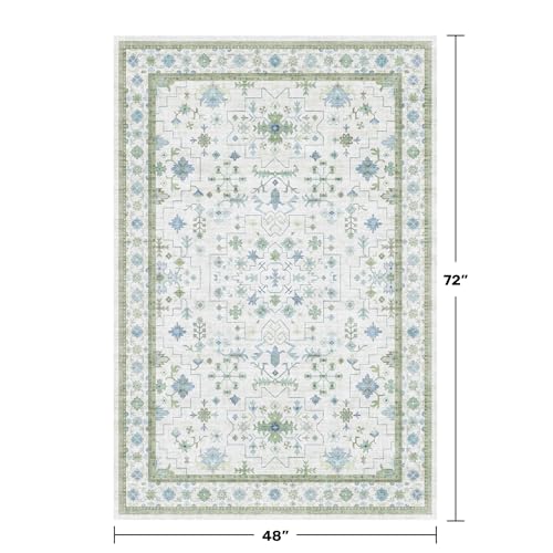 Blue and Green 4x6 Rugs for Small Living Room (4' x 6' (Rectangular) / Cream Green)