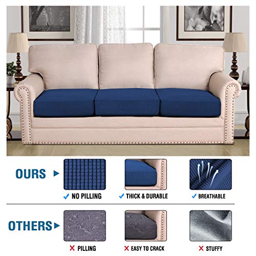 Super Stretch Couch Cushion Covers Sofa Cushion Slipcovers Jacquard Fabric Individual Seat Couch Slipcover Sets for Pets with Elastic Bottom (Navy)