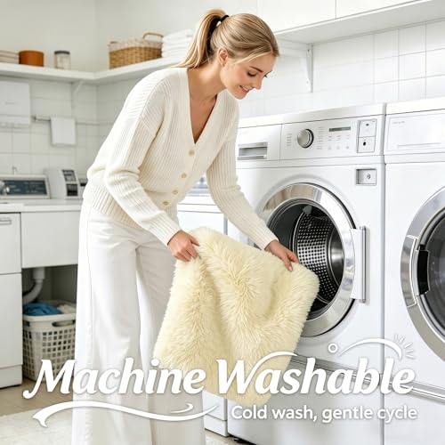 2x3 Machine Washable Small Bedside Rug (2x3 Ft / Cream)