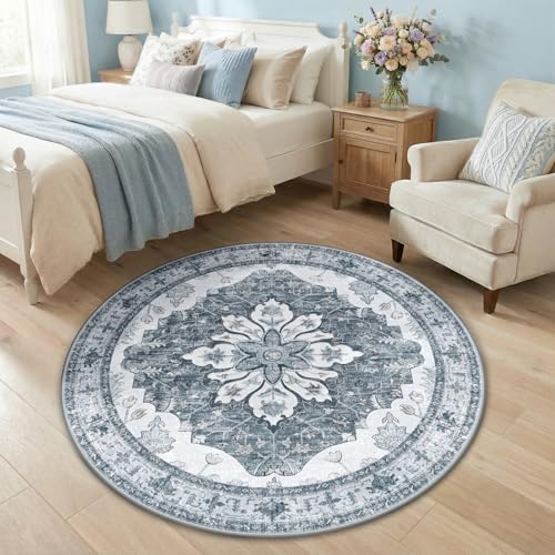 Washable Area Rug (Grey/White/Beige / 4' (Round))