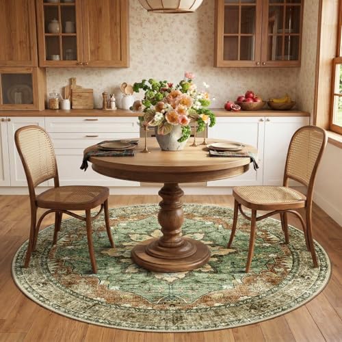 Washable Area Rug (Brick/Brown/Green / 6' (Round))