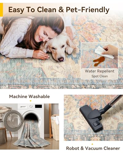 Washable Area Rug (Blue/Orange/Red / 5' x 7' (Rectangular))