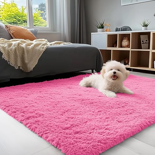 3x5 Machine Washable Small Bedside Rug (3x5 Ft / Hot Pink)